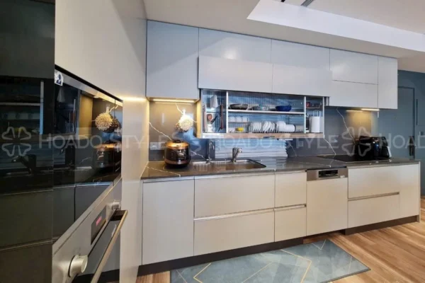 tủ bếp inox với chạn sấy chén nâng hạ